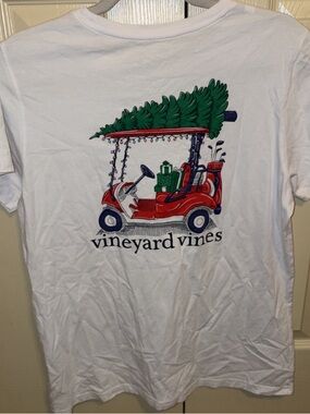 Vineyard Vines White Tee with Red Golf Cart and Green Tree